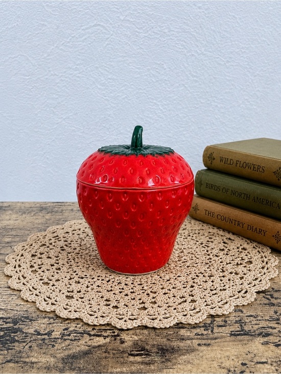 Other - Strawberry Glass Dish with Lid | Red Strawberry Trinket Box